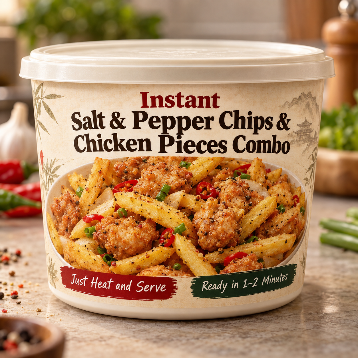 Instant Salt & Pepper Chips & Chicken Pieces Combo (Just Heat and Serve)